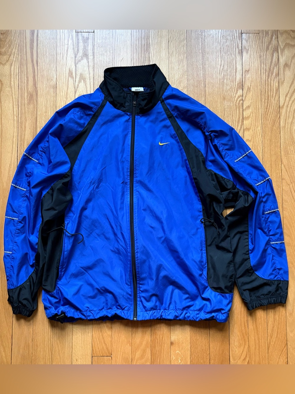 Vintage 90s Nike Men’s Full Zip Windbreaker Jacket Large Blue Black Solid
